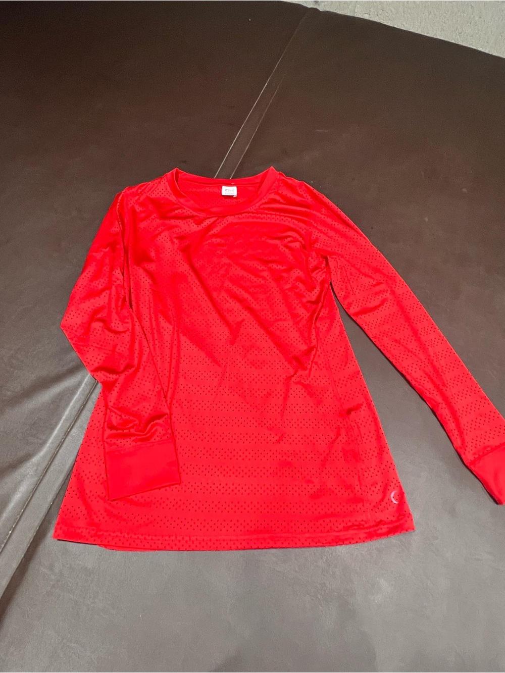 Women's ZYIA Active Chili Red Laser Cut Mesh Long Sleeve Shirt